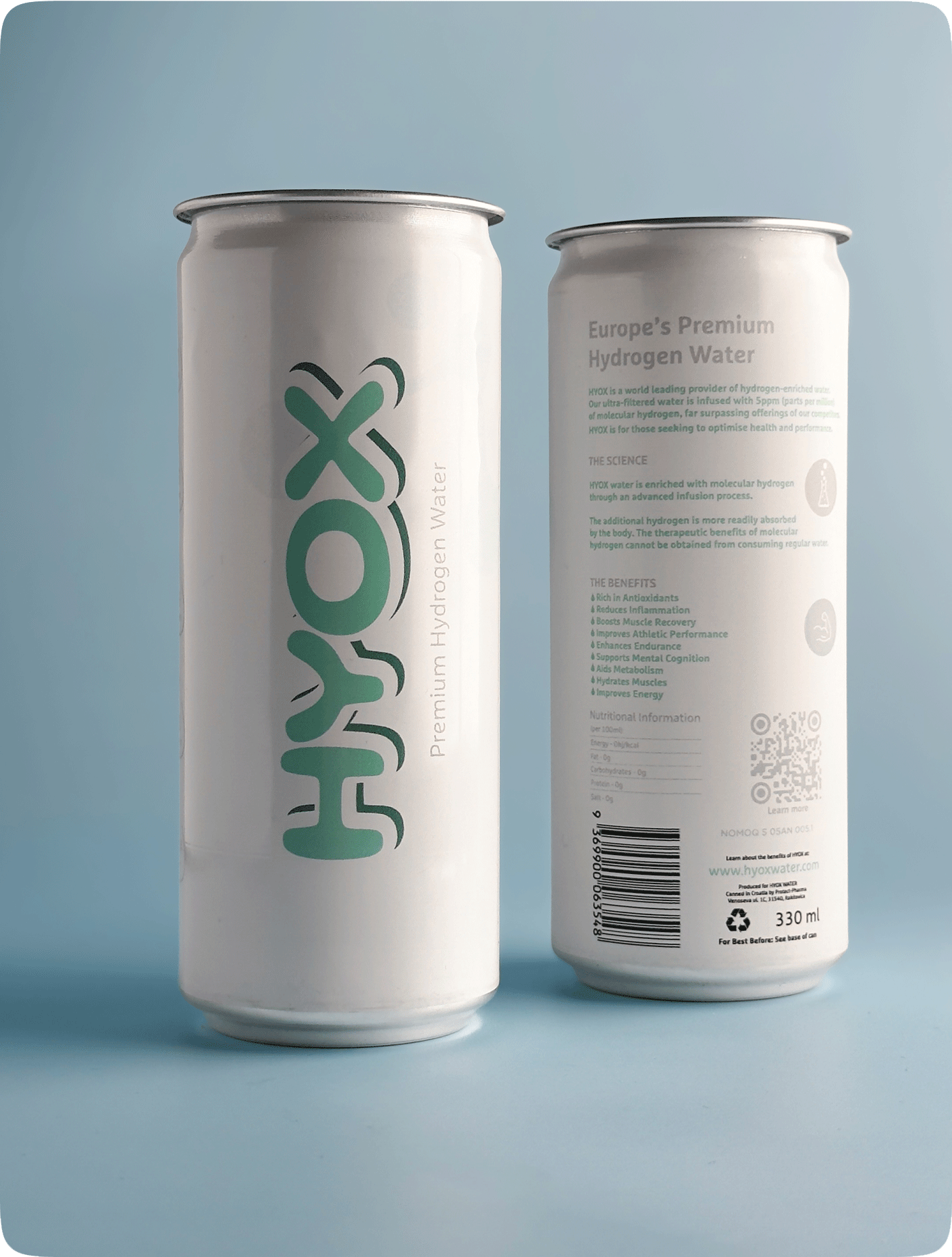Hyox Hydrogen Water can on ice — Premium Hydrogen-Infused Water